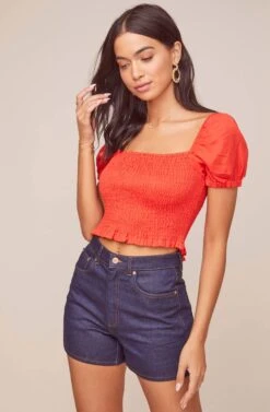 Mason Puff Sleeve Crop Top -Chic Ladies Wear Shop ACT15321B RED 2