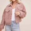 Faux Shearling Trucker Jacket -Chic Ladies Wear Shop ACT15360 DUSTY PINK 2