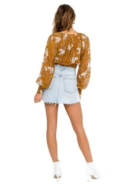 Smocked Wrap Front Floral Top 11 Smocked Wrap Front Floral Top -Chic Ladies Wear Shop ACT15366 CARAMEL ORANGE FLORAL 03