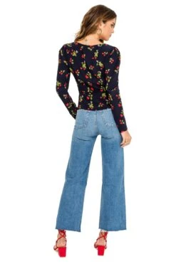 Long Sleeve Sweetheart Wrap Front Top -Chic Ladies Wear Shop ACT15390 NAVY CHERRY PRINT 04