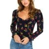 Long Sleeve Sweetheart Wrap Front Top -Chic Ladies Wear Shop ACT15390 NAVY CHERRY PRINT 05