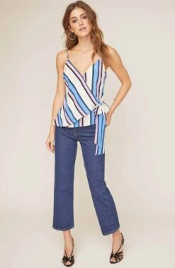 Ruth Striped Wrap Top -Chic Ladies Wear Shop ACT15398 PERIWINKLE MULTI STRIPE 1 2 A