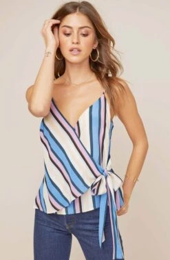 Ruth Striped Wrap Top -Chic Ladies Wear Shop ACT15398 PERIWINKLE MULTI STRIPE 2 2 A