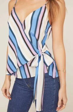 Ruth Striped Wrap Top -Chic Ladies Wear Shop ACT15398 PERIWINKLE MULTI STRIPE 3 2 A