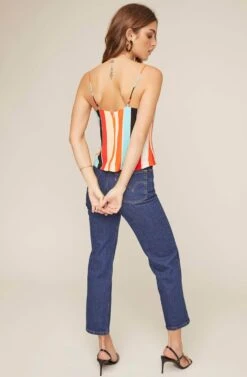 Shirlee Striped Tank Top -Chic Ladies Wear Shop ACT15440 AQUA ORANGE STRIPE 3 2 A