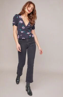 Malia Floral Print Top -Chic Ladies Wear Shop ACT15532 BLACK IRON LILAC FLORAL 3A
