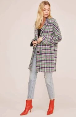 Keller Plaid Coat -Chic Ladies Wear Shop ACT15537B GREEN NAVY MULTI PLAID 1
