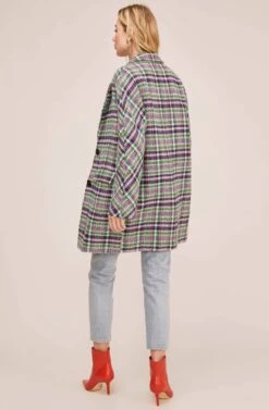 Keller Plaid Coat -Chic Ladies Wear Shop ACT15537B GREEN NAVY MULTI PLAID 5