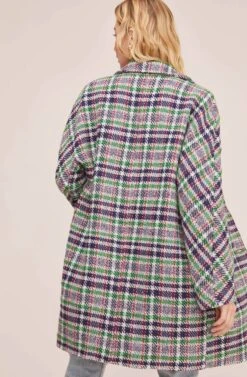 Keller Plaid Coat -Chic Ladies Wear Shop ACT15537B GREEN NAVY MULTI PLAID 6