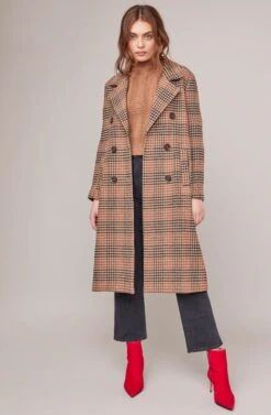 Vernon Plaid Coat -Chic Ladies Wear Shop ACT15538 CHESTNUT PLAID 2A