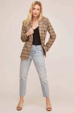 Greta Blazer 10 Greta Blazer -Chic Ladies Wear Shop ACT15553 HONEY MUSTARD PLAID 1