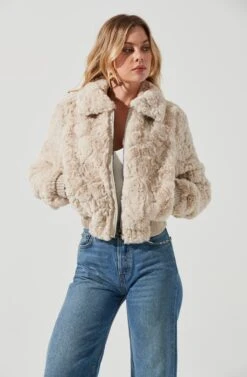 Suzanne Faux Fur Jacket -Chic Ladies Wear Shop ACT15588C OATMEAL 2
