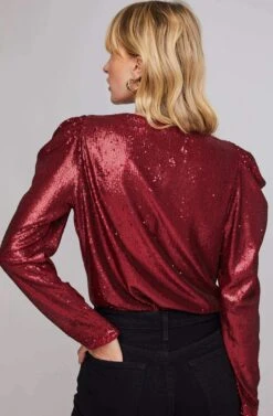 Shimmy Metallic Bodysuit -Chic Ladies Wear Shop ACT15596B MARASCHINO RED 4A