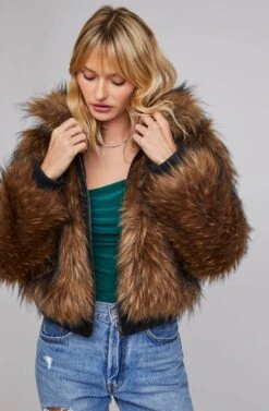 Jiselle Faux Fur Jacket -Chic Ladies Wear Shop ACT15607 FOXY BROWN 3