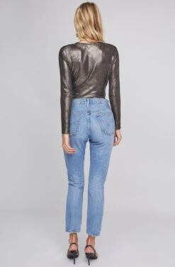 Luxe Metallic Bodysuit -Chic Ladies Wear Shop ACT15619 GUNMETAL GOLD FOIL 3