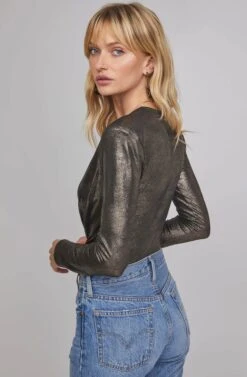 Luxe Metallic Bodysuit -Chic Ladies Wear Shop ACT15619 GUNMETAL GOLD FOIL 4