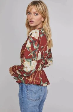 Joni Floral Print Top 11 Joni Floral Print Top -Chic Ladies Wear Shop ACT15625 WINE CHAIN FLORAL 5A