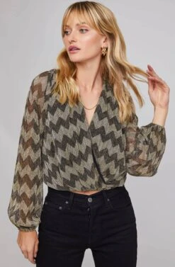 Primadonna Chevron Wrap Top -Chic Ladies Wear Shop ACT15649B GOLD CHEVRON 3A