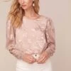 Goldie Floral Jacquard Top -Chic Ladies Wear Shop ACT15779 BLUSH FLORAL JACQUARD 2