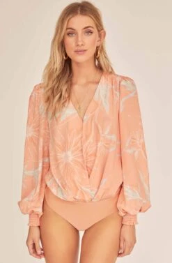 Dixie Floral Sketch Bodysuit 10 Dixie Floral Sketch Bodysuit -Chic Ladies Wear Shop ACT15781 CORAL SKETCH FLORAL 5A