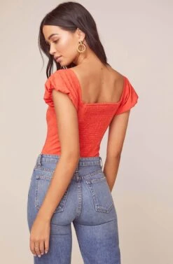 Aegean Puff Sleeve Bodysuit -Chic Ladies Wear Shop ACT15967 HOT ORANGE 4 edit 2
