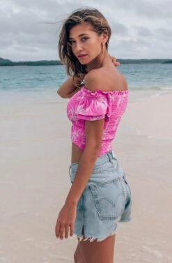 Bayou Floral Crop Top -Chic Ladies Wear Shop ACT15998B AZALEAPINKFLORAL 2