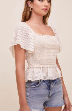 January Smocked Flutter Sleeve Top -Chic Ladies Wear Shop ACT16012JC TAUPE WHITE 5