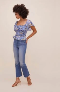 January Floral Smocked Peplum Top -Chic Ladies Wear Shop ACT16012SF NAVYBLUEFLORAL 2