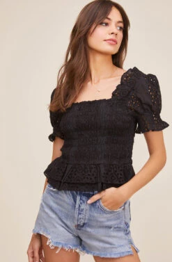 Retreat Eyelet Top -Chic Ladies Wear Shop ACT16021 BLACK 2