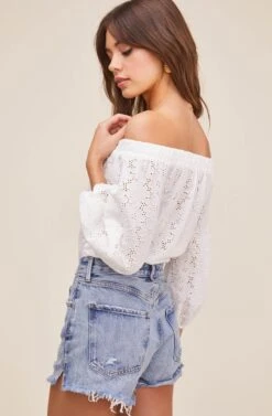 Elodie Off Shoulder Eyelet Bodysuit -Chic Ladies Wear Shop ACT16034 WHITE 3