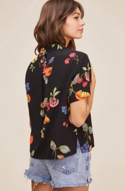 Tourist Fruit Button Down Top -Chic Ladies Wear Shop ACT16041 BLACK MIXED FRUIT PRINT 4