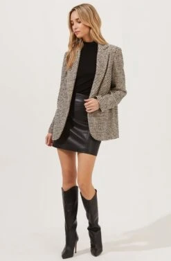 Harlow Houndstooth Oversized Blazer -Chic Ladies Wear Shop ACT16133B HAZELNUT BLACKHOUNDSTOOTH 1