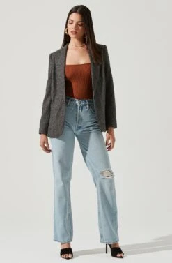 Harlow Herringbone Blazer -Chic Ladies Wear Shop ACT16133H BROWN BLUEHERRINGBONE 1 NEW