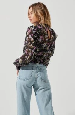 Everly Floral Smocked Waist Top -Chic Ladies Wear Shop ACT16199JC BLACKLILACMULTIFLORAL 5