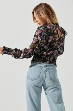 Everly Floral Smocked Waist Top -Chic Ladies Wear Shop ACT16199JC BLACKLILACMULTIFLORAL 6