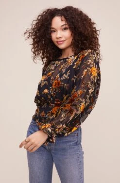 Nora Floral Top -Chic Ladies Wear Shop ACT16234BV BLACK GOLD MULTI FLORAL 3