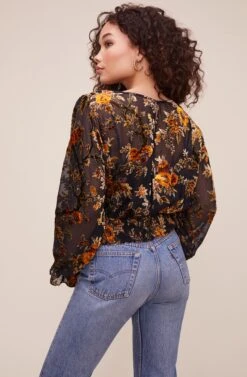 Nora Floral Top -Chic Ladies Wear Shop ACT16234BV BLACK GOLD MULTI FLORAL 5