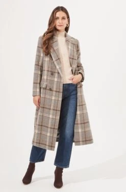 Raquel Plaid Double Breasted Coat -Chic Ladies Wear Shop ACT16283B GREY BROWNPLAID 1