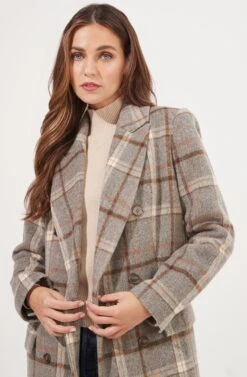 Raquel Plaid Double Breasted Coat -Chic Ladies Wear Shop ACT16283B GREY BROWNPLAID 3