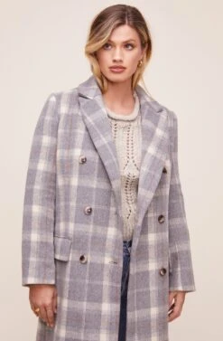 Raquel Plaid Coat -Chic Ladies Wear Shop ACT16283 BLUE GRAY MULTI PLAID 6