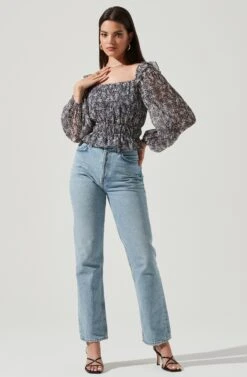 Elva Floral Ruffle Top -Chic Ladies Wear Shop ACT16317B NAVY PURPLEFLORAL 1