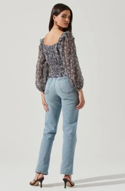 Elva Floral Ruffle Top -Chic Ladies Wear Shop ACT16317B NAVY PURPLEFLORAL 3