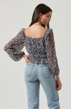 Elva Floral Ruffle Top -Chic Ladies Wear Shop ACT16317B NAVY PURPLEFLORAL 4