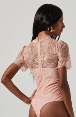 Lacie Bustier Short Sleeve Lace Bodysuit -Chic Ladies Wear Shop ACT16438 BLUSH 1132 1