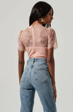 Lacie Bustier Short Sleeve Lace Bodysuit -Chic Ladies Wear Shop ACT16438 BLUSH 1132 5