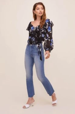 Persephone Floral Ruffle Bodysuit -Chic Ladies Wear Shop ACT16447BS BLACKCOBALTFLORAL 2
