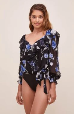Persephone Floral Ruffle Bodysuit -Chic Ladies Wear Shop ACT16447BS BLACKCOBALTFLORAL 6