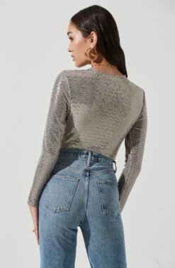 Tinsley Long Sleeve Wrap Bodysuit -Chic Ladies Wear Shop ACT16453 CHAMPAGNE 0401