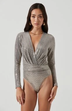 Tinsley Long Sleeve Wrap Bodysuit -Chic Ladies Wear Shop ACT16453 CHAMPAGNE 0404
