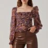 Tonina Floral Square Neck Puff Sleeve Top -Chic Ladies Wear Shop ACT16469C ORANGEPURPLEFLORAL 1